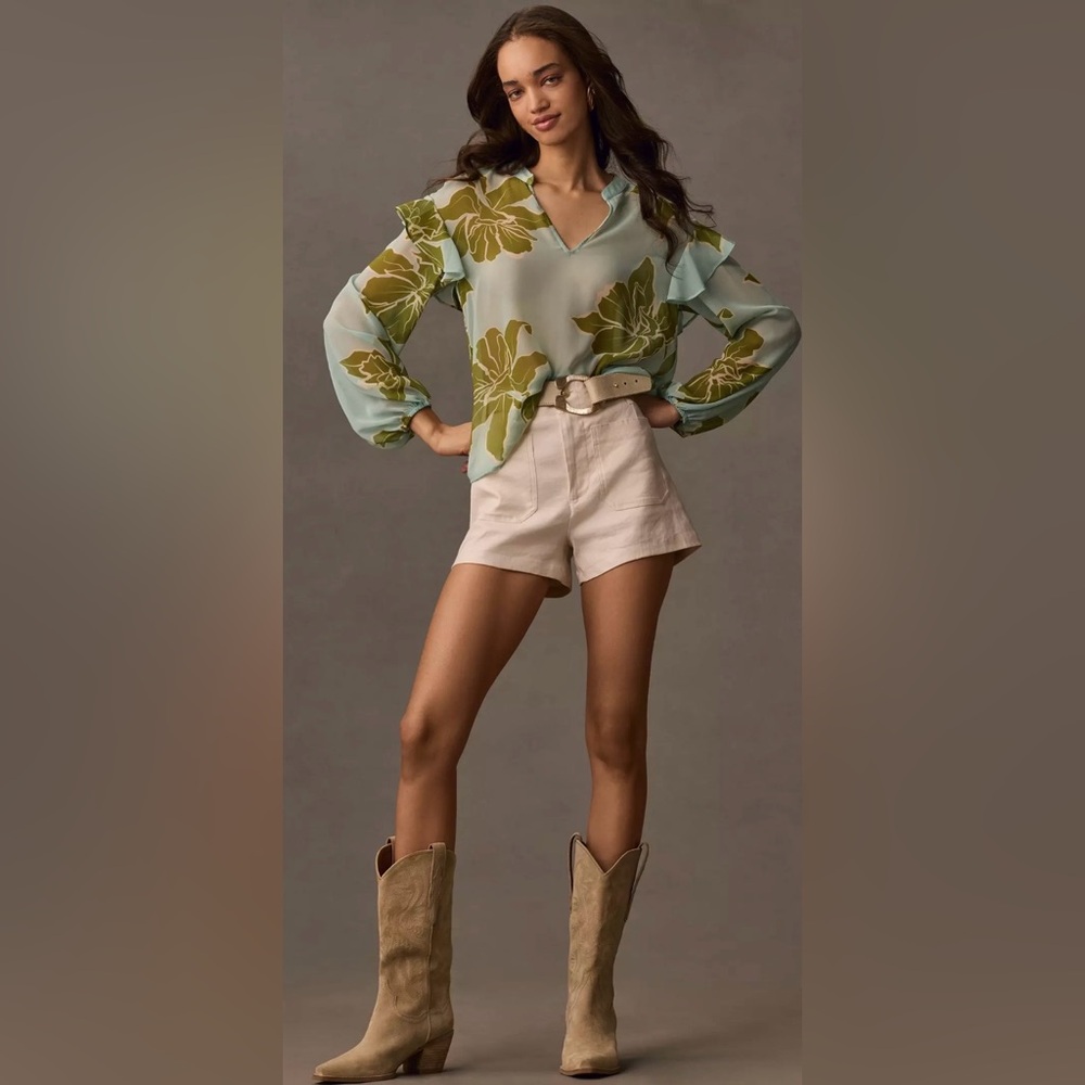 Anthropologie Hutch Floral Ruffle V-Neck Blouse - Large NWT Sold Out